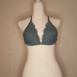 Grey Racer Back Lace Bralette- NWT